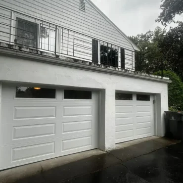 Two-car residential garage with double garage doors